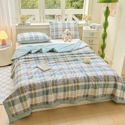 沃尔居 2025新款双面全棉印花夏被可机洗小清新纯棉夏凉被薄被芯空调被子 绿色格调