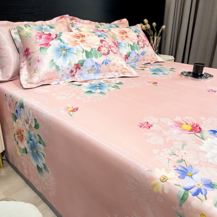 91家纺网 家纺一手货源 找家纺 许林 2025新款冰丝凉席床单款凉席三件套-海棠花