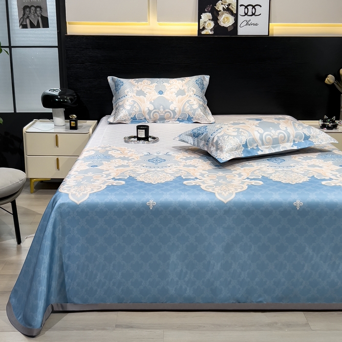 91家纺网 家纺一手货源 找家纺 许林 2025新款冰丝凉席床单款凉席三件套-长夏