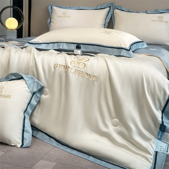 91家纺网 家纺一手货源 找家纺 笙意家纺2025新款水洗真丝夏被 威廉-奶昔白+海清