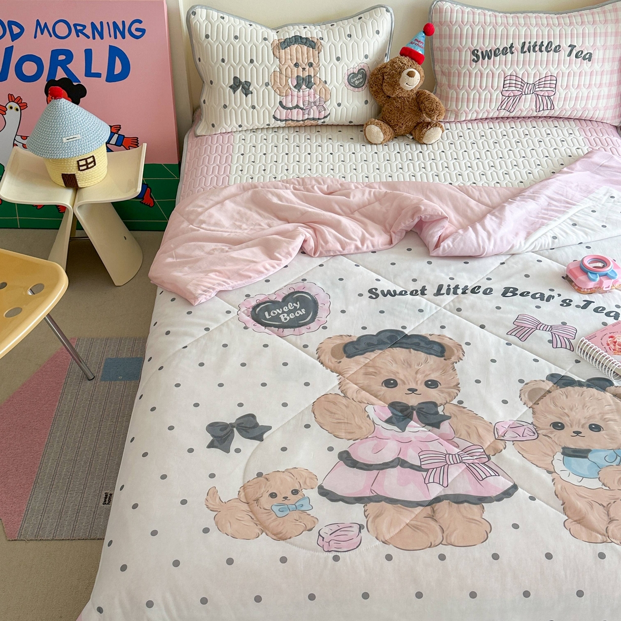 91家纺网 家纺一手货源 找家纺 美乐迪家纺2025新款凉感丝乳胶凉席夏被夏凉被空调被 茶话熊