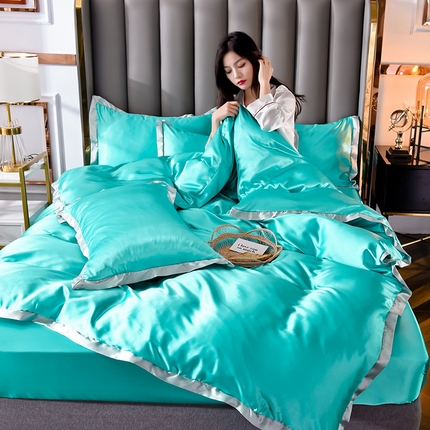 91家纺网 家纺一手货源 找家纺 经年 2025年奢华真丝手感水洗冰丝天丝四件套-初见系列 直播爆款 初见-深水蓝