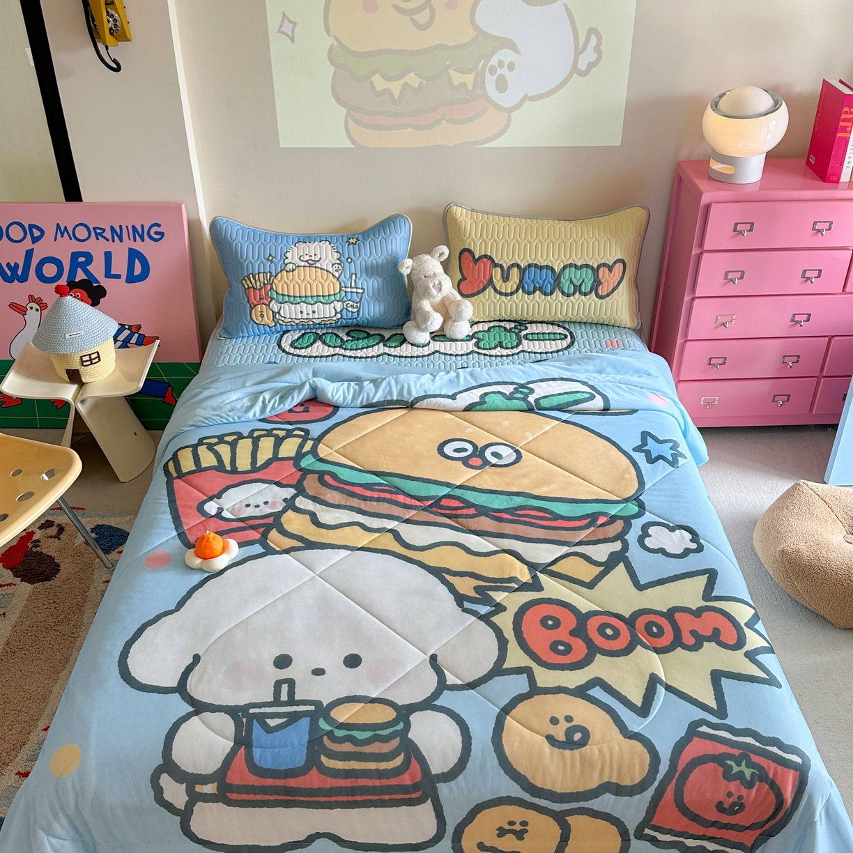 91家纺网 家纺一手货源 找家纺 美乐迪家纺2025新款凉感丝乳胶凉席夏被夏凉被空调被 汉堡小狗