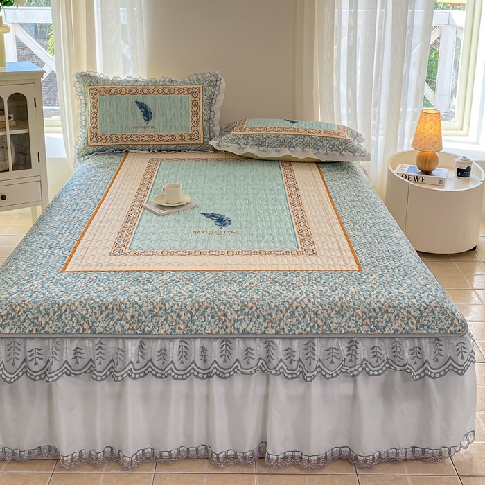 91家纺网 家纺一手货源 找家纺 麋兔 2025新款冰丝床裙乳胶凉席席子 羽茜