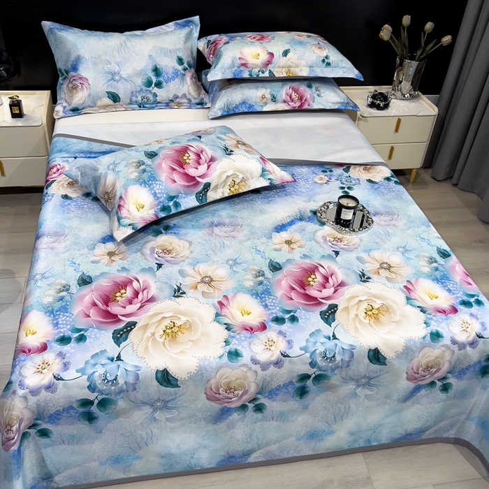 91家纺网 家纺一手货源 找家纺 许林 2025新款冰丝凉席床单款凉席三件套-盛夏