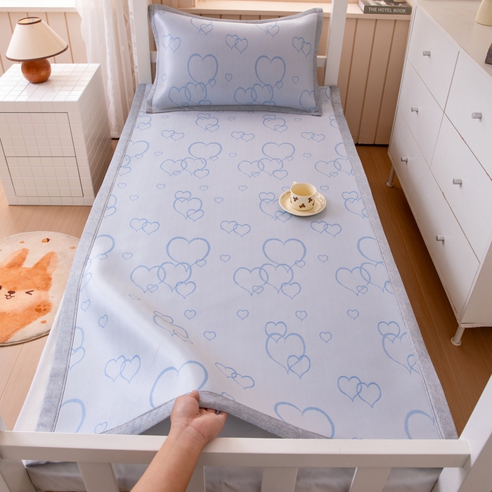 91家纺网 家纺一手货源 找家纺 凌云 2025新款学生宿舍提花凉感冰丝席 心海-蓝