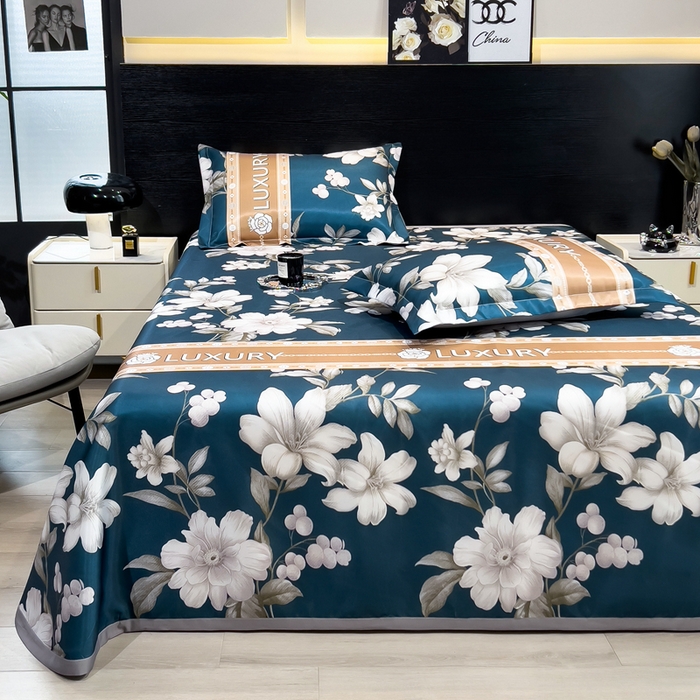 91家纺网 家纺一手货源 找家纺 许林 2025新款冰丝凉席床单款凉席三件套-郁金香