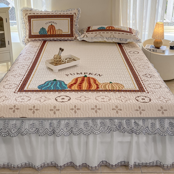 91家纺网 家纺一手货源 找家纺 麋兔 2025新款冰丝床裙乳胶凉席席子 南瓜