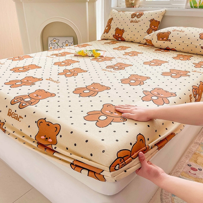 91家纺网 家纺一手货源 找家纺 晓时候2025新款老粗布床笠凉席 饼干熊