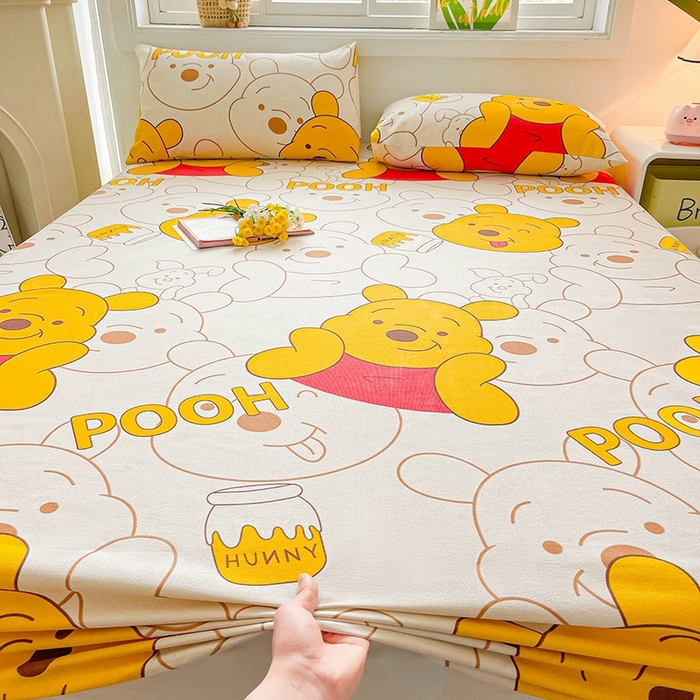 91家纺网 家纺一手货源 找家纺 晓时候2025新款老粗布床笠凉席 维尼熊