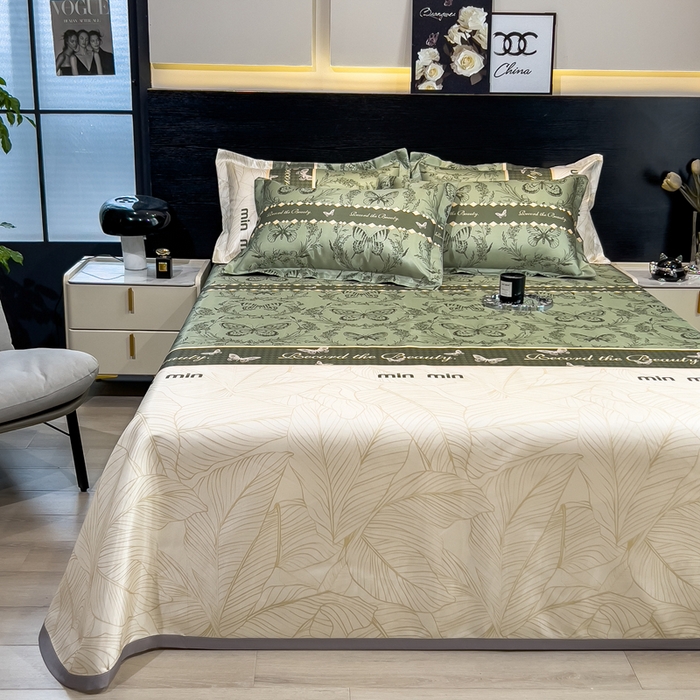 91家纺网 家纺一手货源 找家纺 许林 2025新款冰丝凉席床单款凉席三件套-爱与蝶