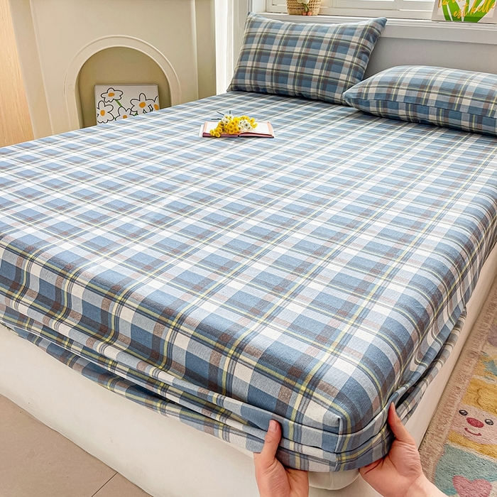 91家纺网 家纺一手货源 找家纺 晓时候2025新款老粗布床笠凉席 简兮蓝