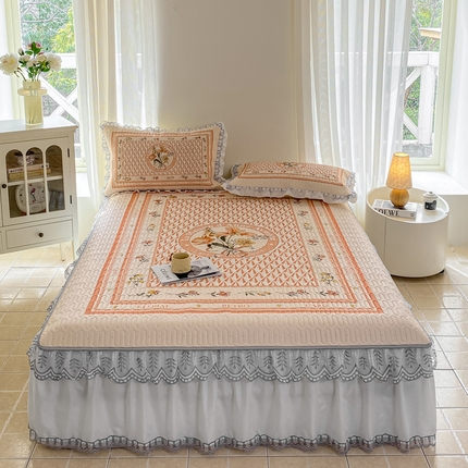 91家纺网 家纺一手货源 找家纺 麋兔 2025新款冰丝床裙乳胶凉席席子 苏美拉