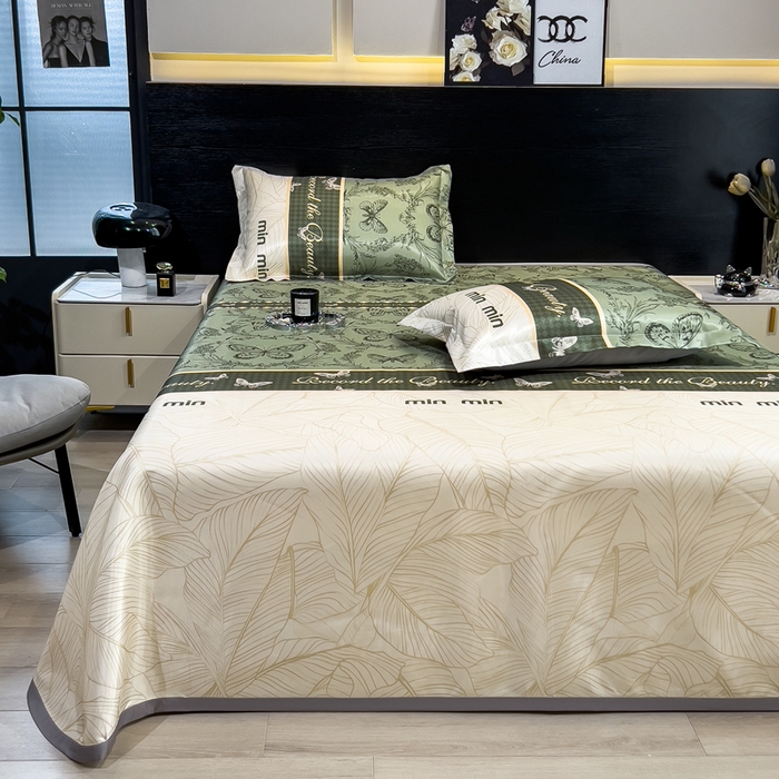 91家纺网 家纺一手货源 找家纺 许林 2025新款冰丝凉席床单款凉席三件套-爱与蝶