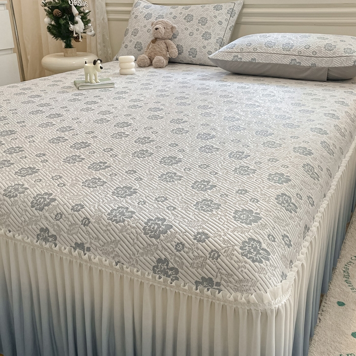 91家纺网 家纺一手货源 找家纺 雅居纺家纺 2025新款加厚三明治底床裙款凉感席 梦幻-蓝