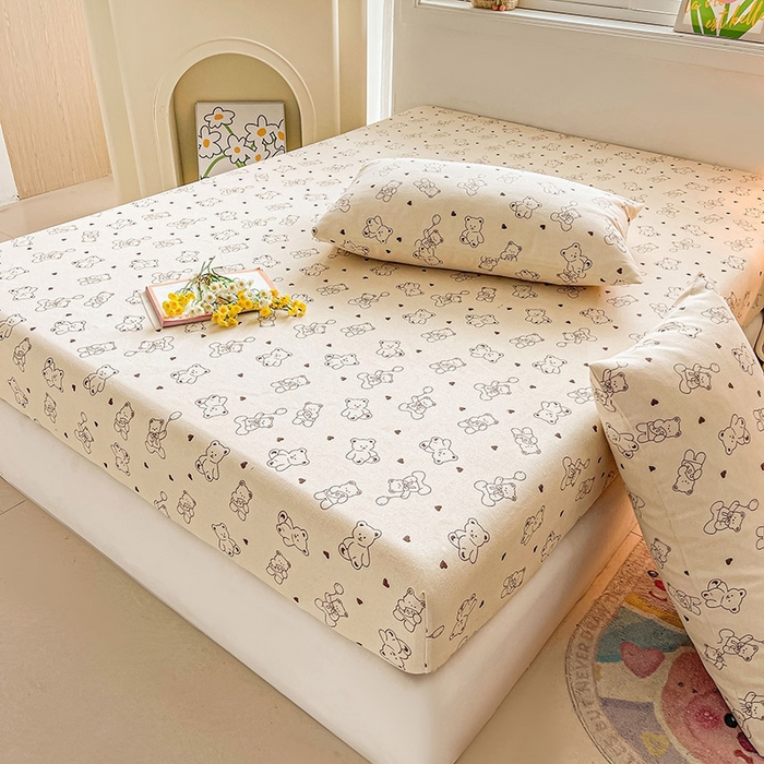 91家纺网 家纺一手货源 找家纺 晓时候2025新款老粗布床笠凉席 绅士小熊