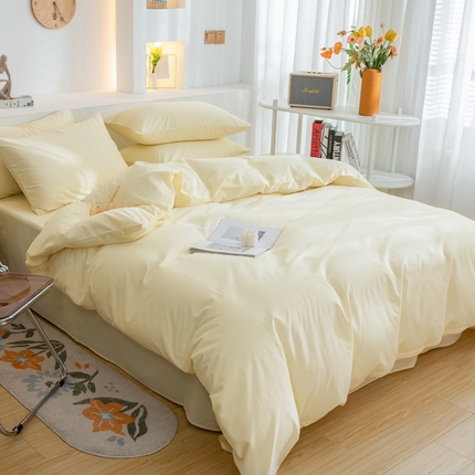 2025新款全棉双拼水洗棉四件套 双拼-奶黄