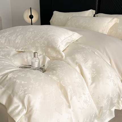 91家纺网 家纺一手货源 找家纺 金阳光家纺 2025春夏新款高奢提花水洗天丝四件套 玛丽-蝶白