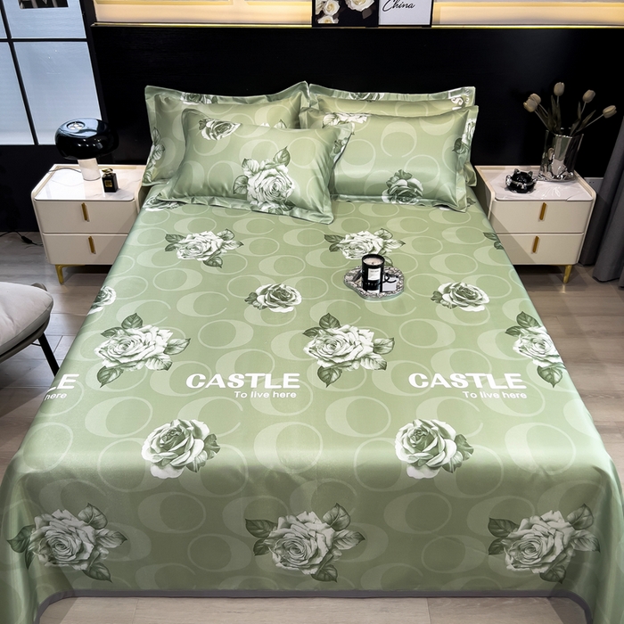 91家纺网 家纺一手货源 找家纺 许林 2025新款冰丝凉席床单款凉席三件套-雨桐绿