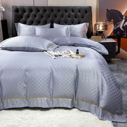 经年 2025新款60S贡缎提花水洗真丝冰丝天丝四件套直播爆款 格调-石灰