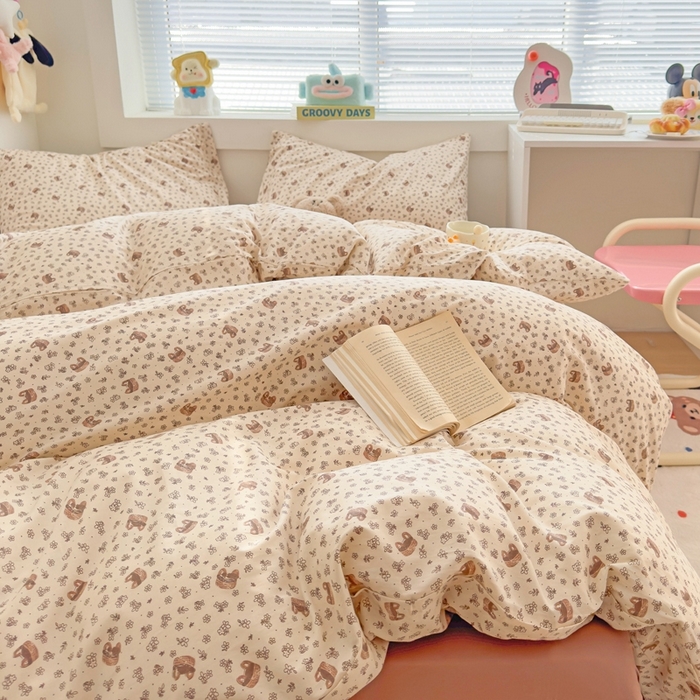 91家纺网 家纺一手货源 找家纺 花西夫人2025新款13372纯棉印花全棉四件套床单床笠款美拉德小篮子