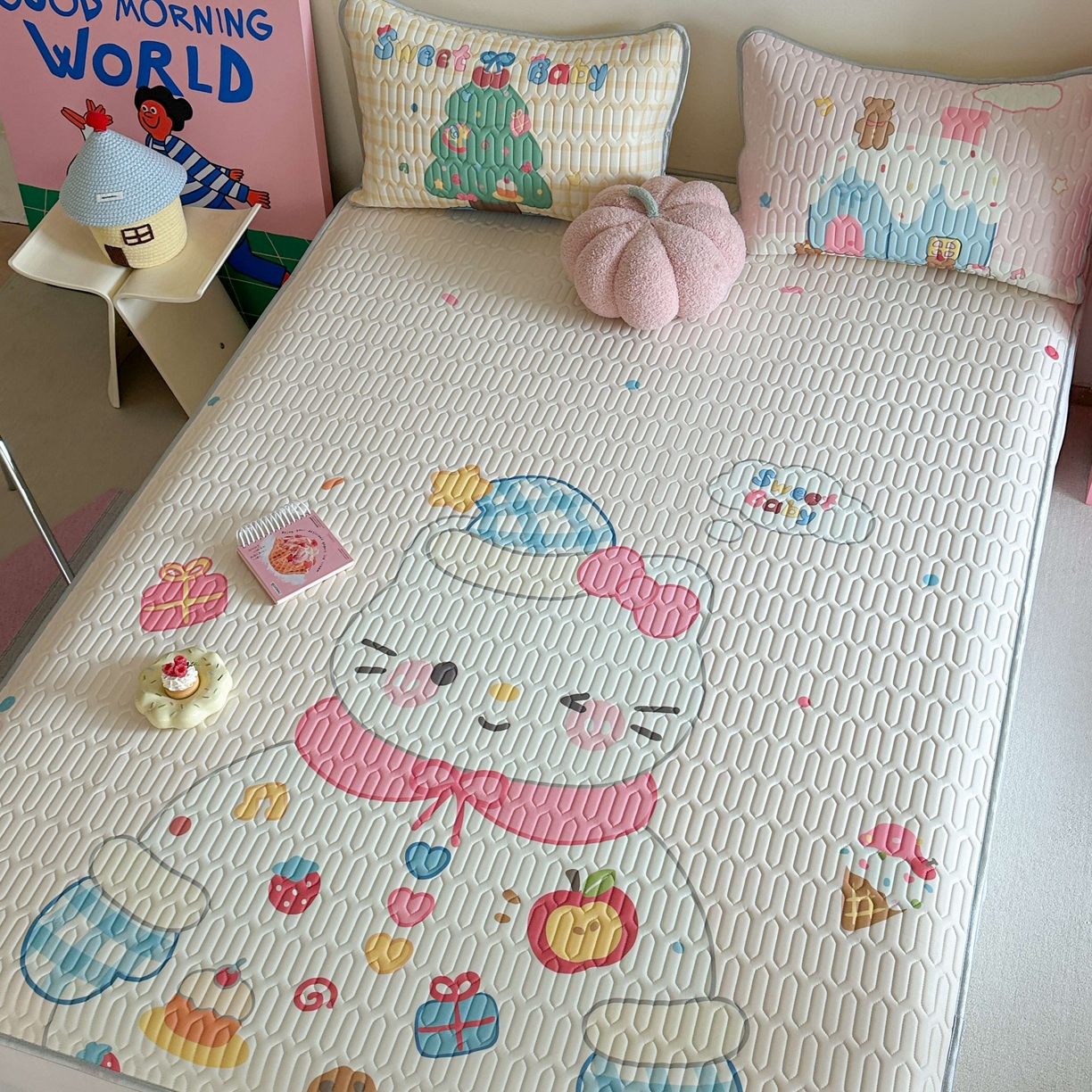 91家纺网 家纺一手货源 找家纺 美乐迪家纺2025新款凉感丝乳胶凉席夏被夏凉被空调被 派对小猫