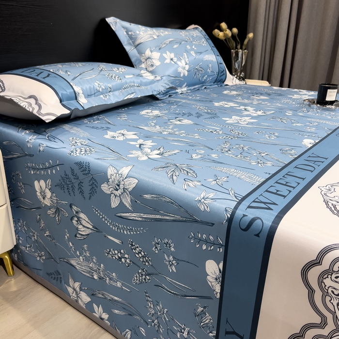 91家纺网 家纺一手货源 找家纺 许林 2025新款冰丝凉席床单款凉席三件套-观夏