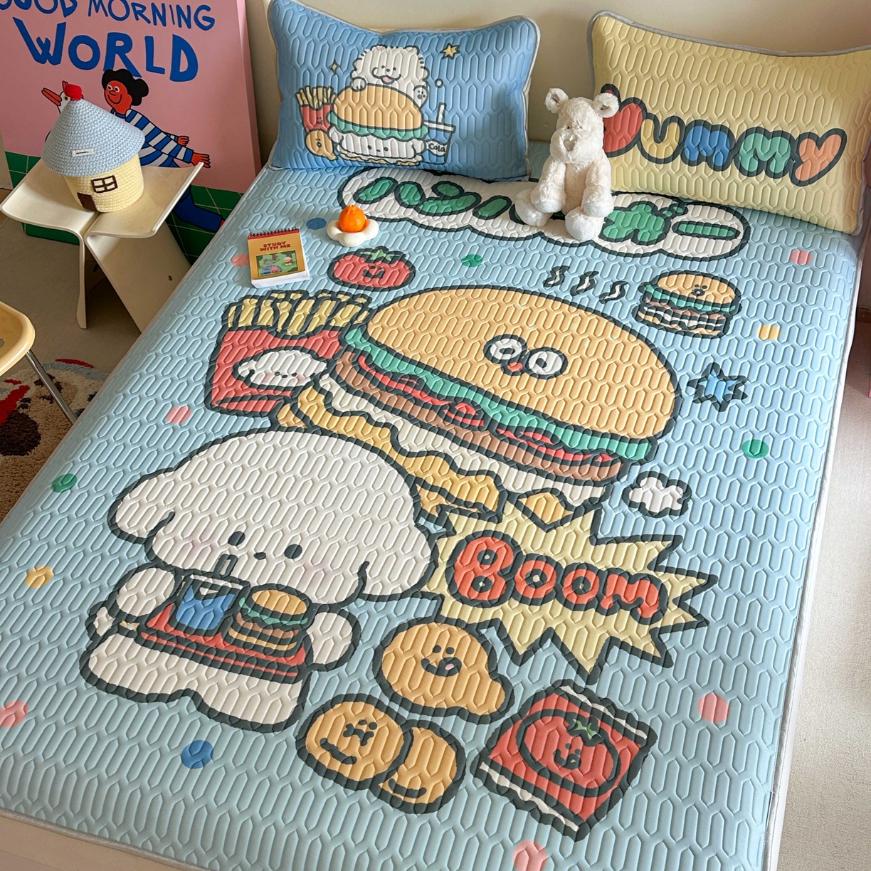 91家纺网 家纺一手货源 找家纺 美乐迪家纺2025新款凉感丝乳胶凉席夏被夏凉被空调被 汉堡小狗