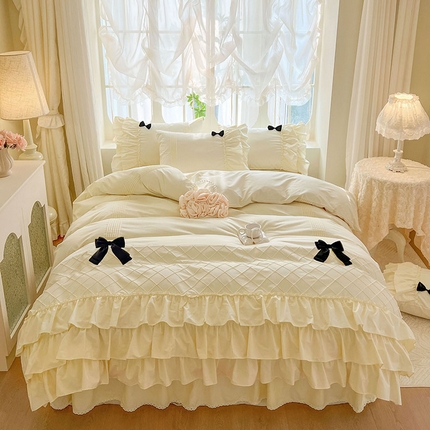 91家纺网 家纺一手货源 找家纺 （总）惯盈家纺2025新款全棉华夫格公主裙四件套-糖心公主