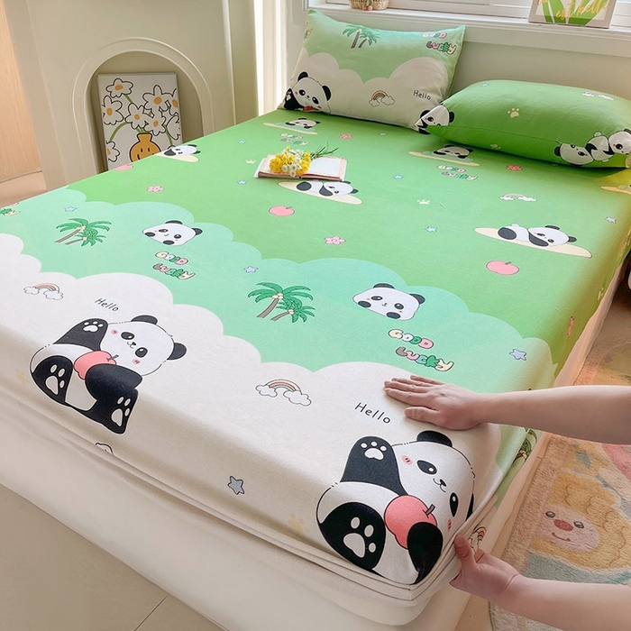 91家纺网 家纺一手货源 找家纺 晓时候2025新款老粗布床笠凉席 熊猫假日