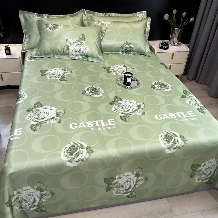 91家纺网 家纺一手货源 找家纺 许林 2025新款冰丝凉席床单款凉席三件套-雨桐绿