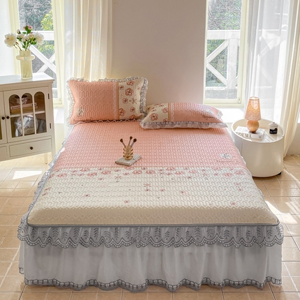 麋兔 2025新款冰丝床裙乳胶凉席席子 桃花韵