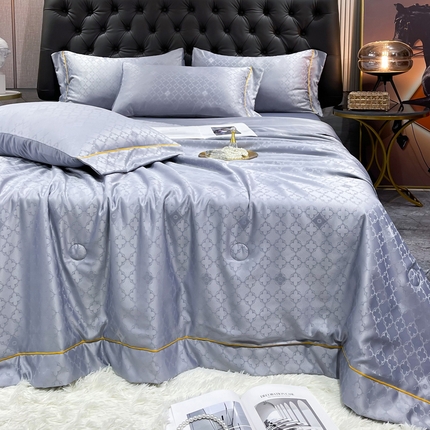 经年 2025新款60S贡缎提花水洗真丝冰丝天丝大豆夏被四件套直播爆款 香瑾-石灰大豆夏被