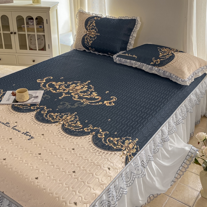 91家纺网 家纺一手货源 找家纺 麋兔 2025新款冰丝床裙乳胶凉席席子 帝凡尼