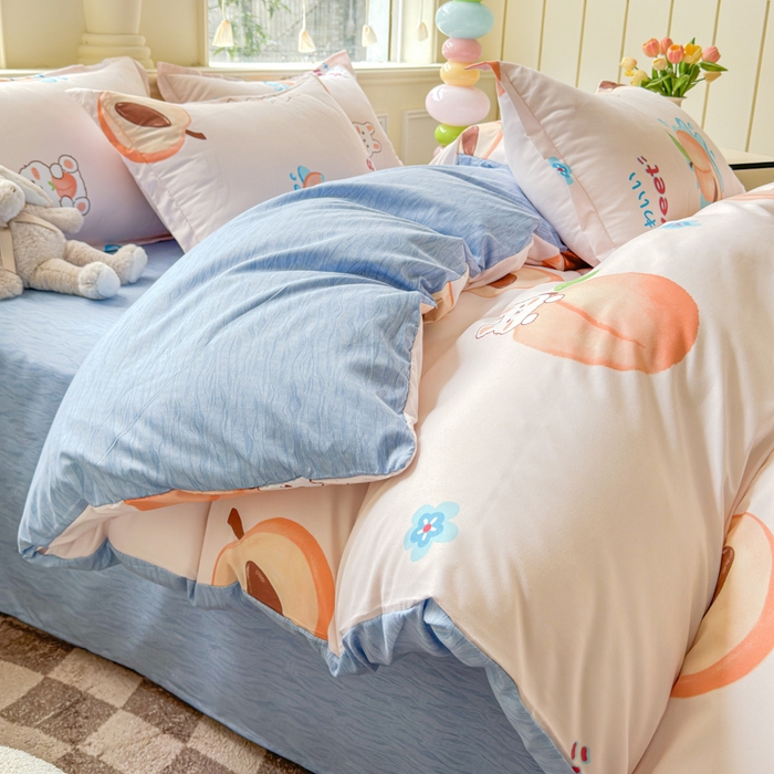 91家纺网 家纺一手货源 找家纺 佑佳家纺 2025年新款铂金棉芦荟棉学生三件套四件套 单被套 单枕套「支持定做各种尺寸」 兔兔桃桃