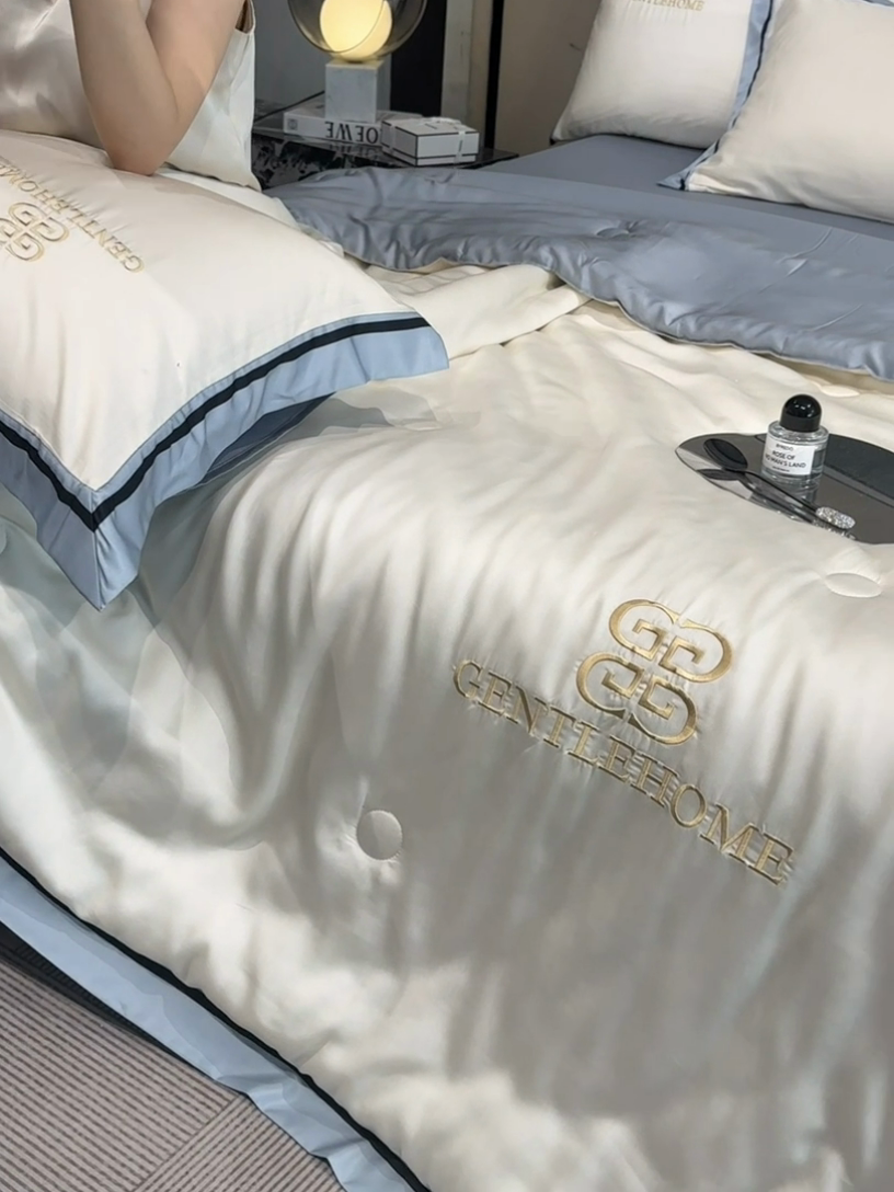 91家纺网 家纺一手货源 找家纺 笙意家纺2025新款水洗真丝夏被 威廉-奶昔白+海清