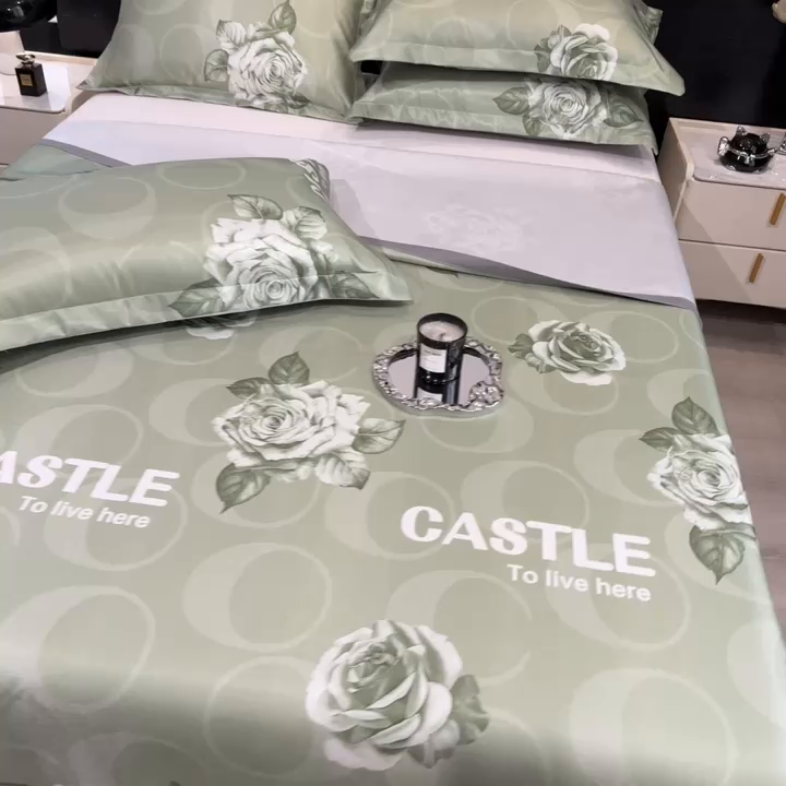 91家纺网 家纺一手货源 找家纺 许林家纺  2025新款冰丝凉席床单款凉席三件套 雨桐绿