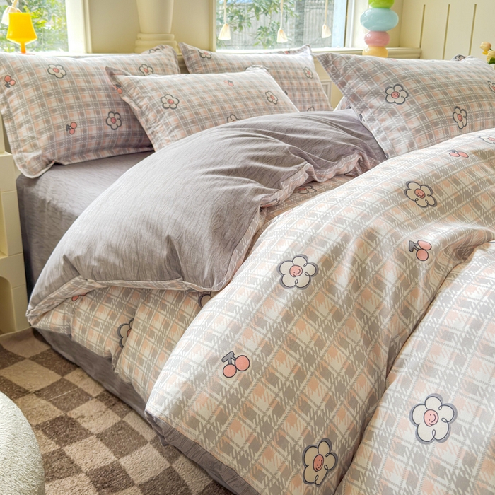 91家纺网 家纺一手货源 找家纺 佑佳家纺 2025年新款铂金棉芦荟棉学生三件套四件套 单被套 单枕套「支持定做各种尺寸」 花骨朵