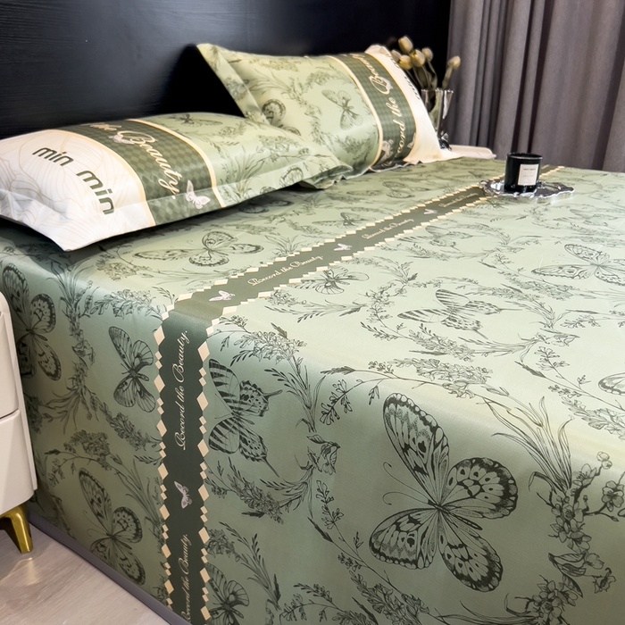 91家纺网 家纺一手货源 找家纺 许林 2025新款冰丝凉席床单款凉席三件套-爱与蝶