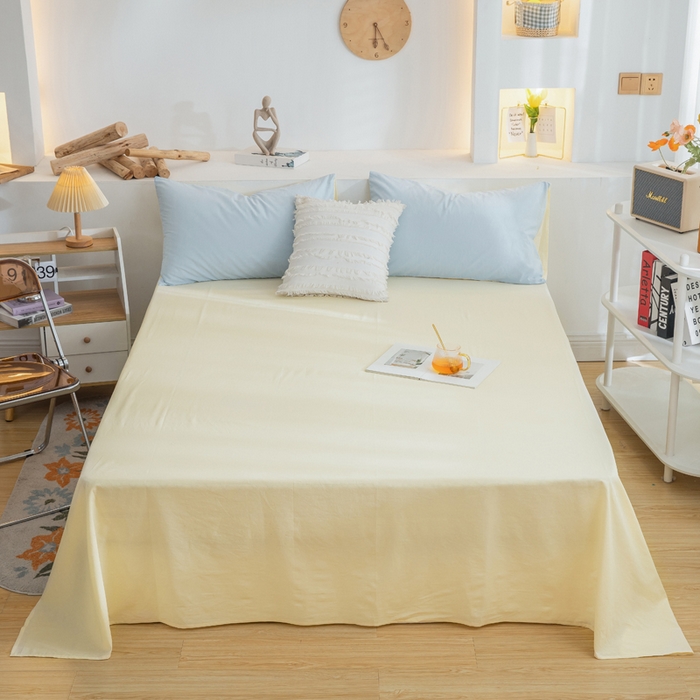 91家纺网 家纺一手货源 找家纺 2025新款全棉双拼水洗棉四件套 双拼-天蓝奶黄