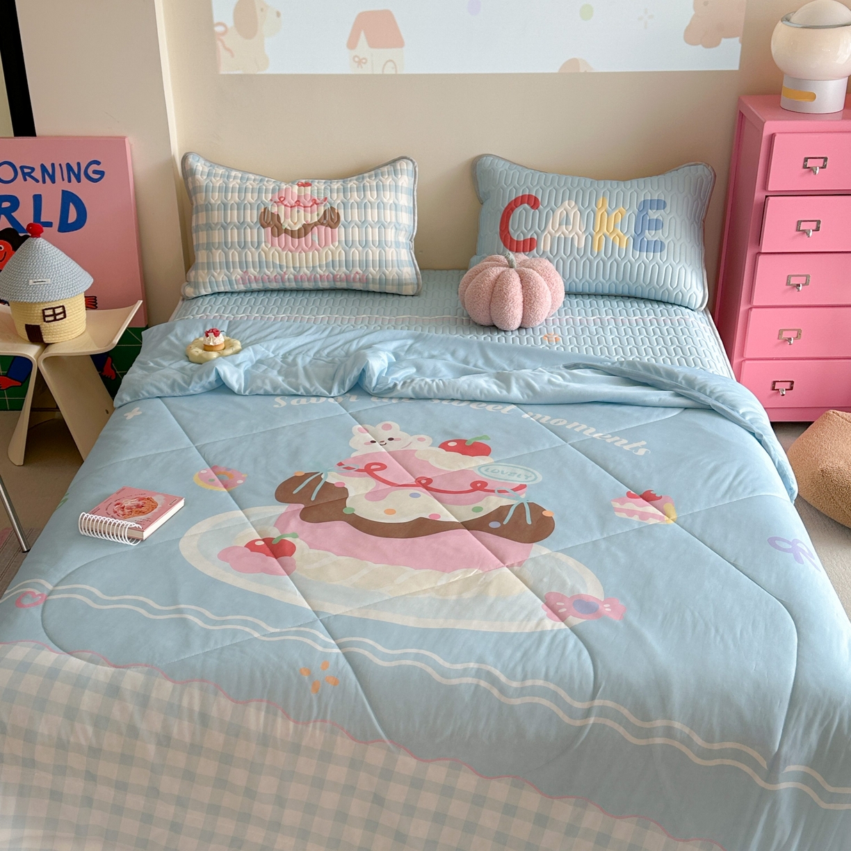 91家纺网 家纺一手货源 找家纺 美乐迪家纺2025新款凉感丝乳胶凉席夏被夏凉被空调被 甜蜜蛋糕