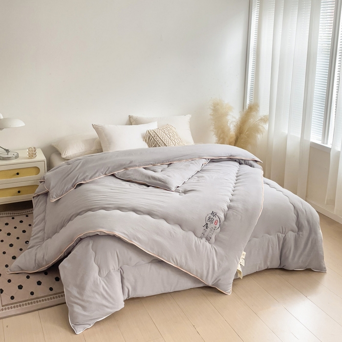 91家纺网 家纺一手货源 找家纺 思雅庭 2025新款水洗棉大豆纤维子母被  春秋被 夏被 四季被 被子被芯 灰色