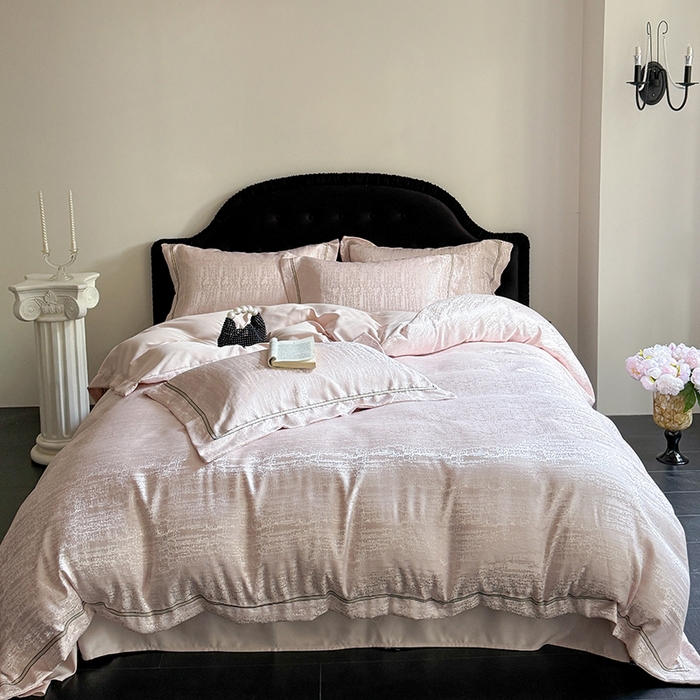 91家纺网 家纺一手货源 找家纺 优悦生活馆 2025新款冰丝亮丝提花四件套-白月光 梦幻粉