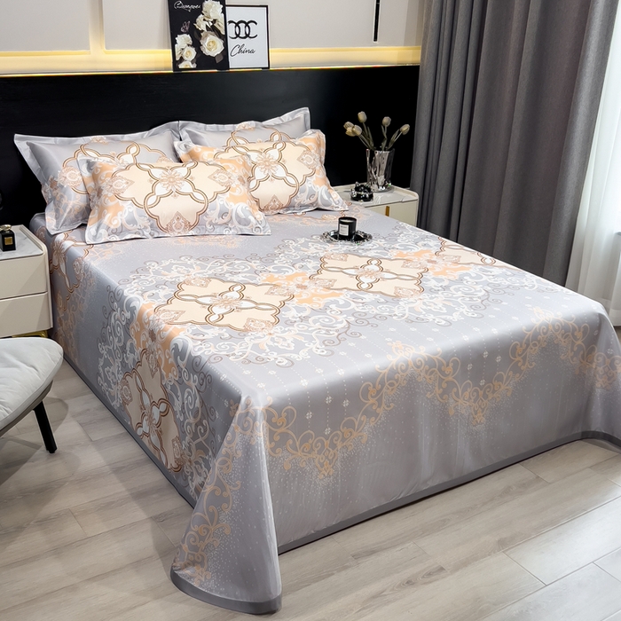 91家纺网 家纺一手货源 找家纺 许林家纺  2025新款冰丝凉席床单款凉席三件套 欧诺拉