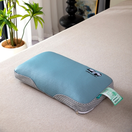 91家纺网 家纺一手货源 找家纺 2025新款凉感熊猫荞麦枕 枕头枕芯 湖蓝色