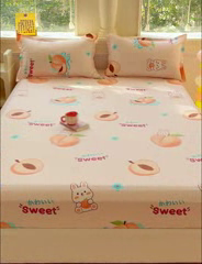 91家纺网 家纺一手货源 找家纺 佑佳家纺 2025年新款铂金棉芦荟棉单床笠，有配套枕套「支持定制各种尺寸」 兔兔桃桃