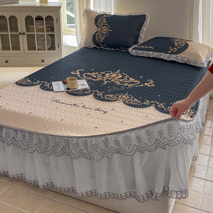 91家纺网 家纺一手货源 找家纺 麋兔 2025新款冰丝床裙乳胶凉席席子 帝凡尼