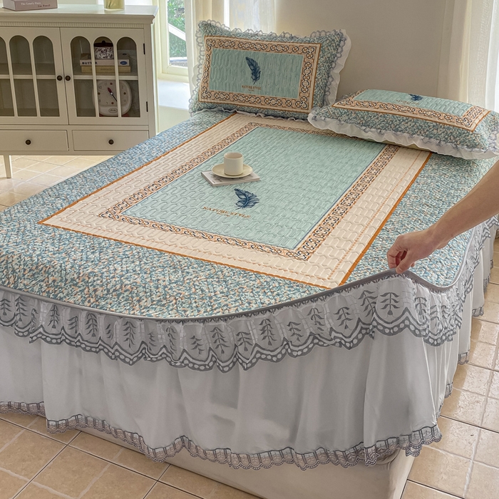 91家纺网 家纺一手货源 找家纺 麋兔 2025新款冰丝床裙乳胶凉席席子 羽茜