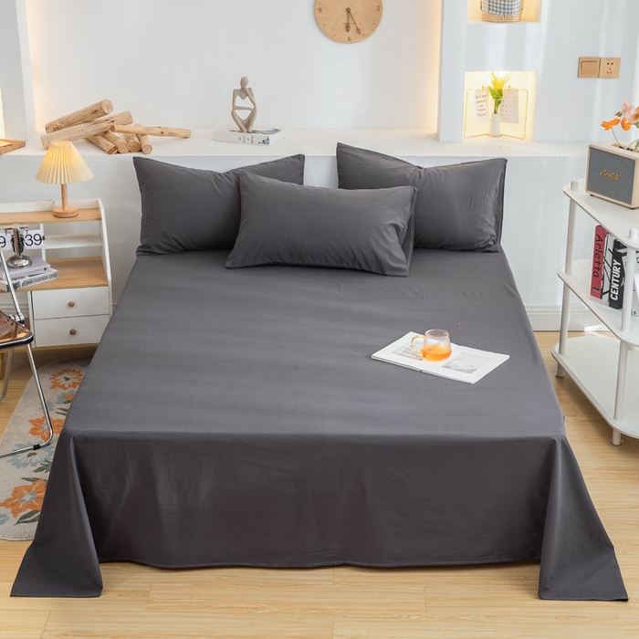 91家纺网 家纺一手货源 找家纺 2025新款全棉双拼水洗棉四件套 双拼-低调灰