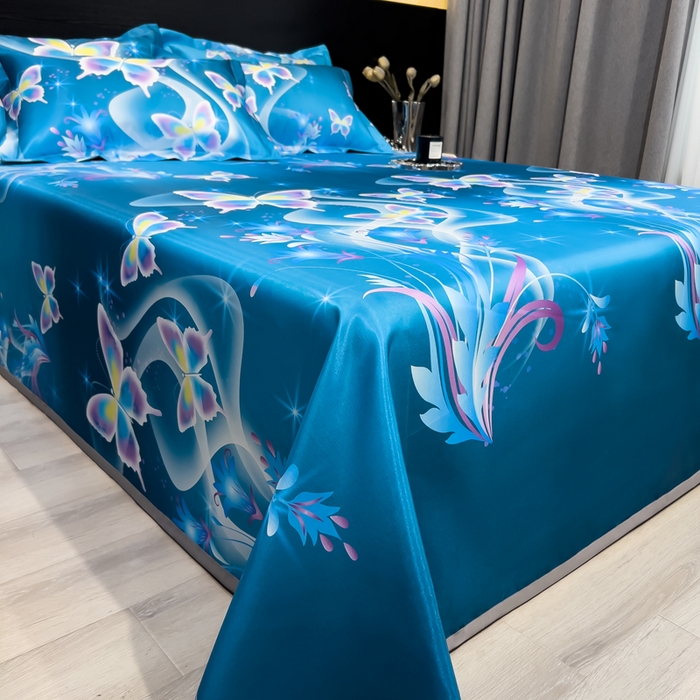 91家纺网 家纺一手货源 找家纺 许林 2025新款冰丝凉席床单款凉席三件套-蝶恋花香